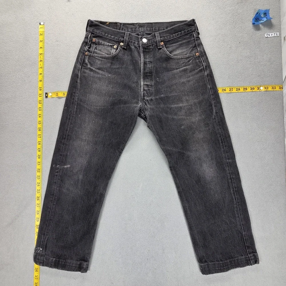 Vintage Levis 501 Jeans Mens Black Straight Made In USA‎ Button Fly Fits 30x24